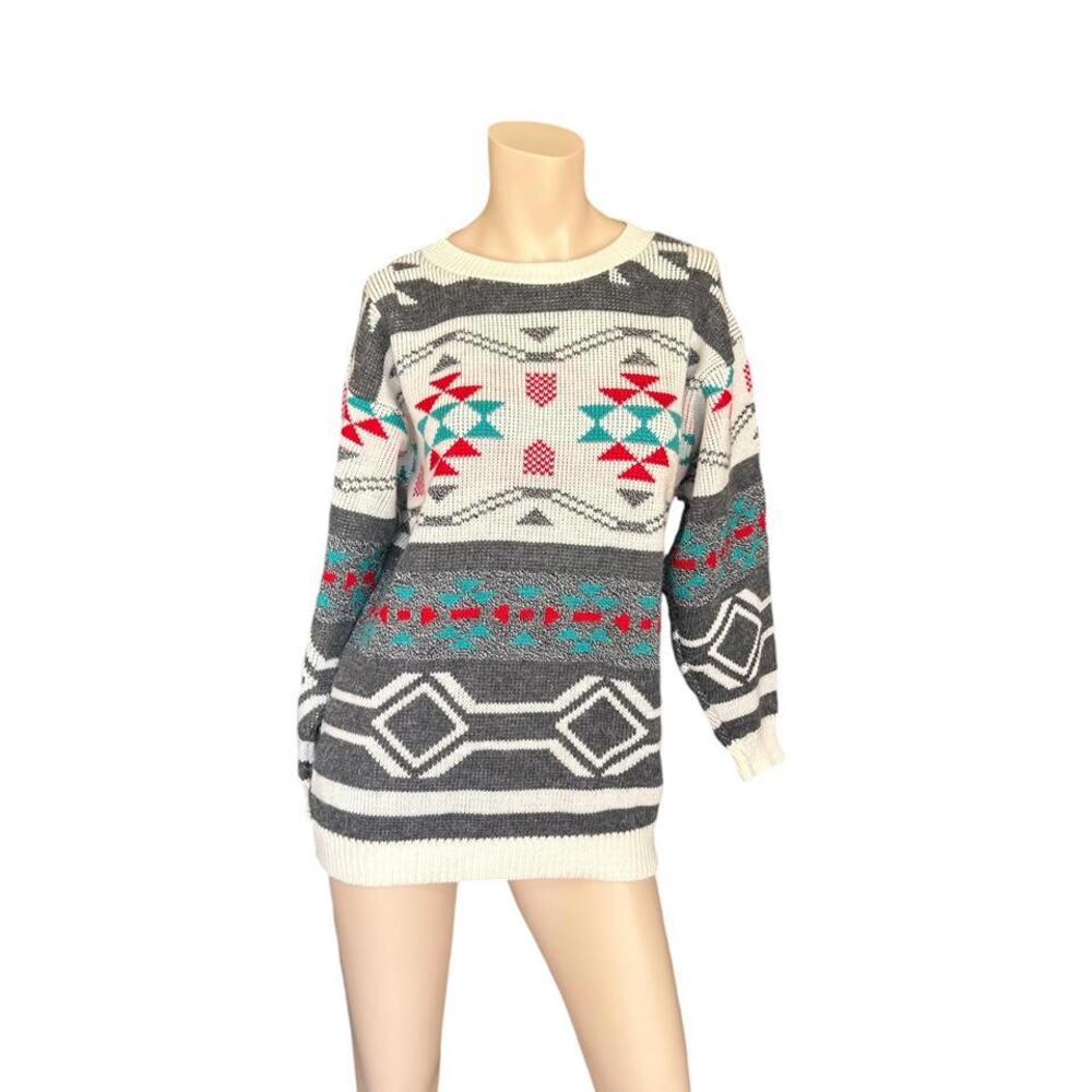 Aztec Geometric Artsy Sweater Women's Size Medium Aztec Southwestern Pullover